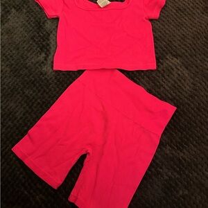 No Boundaries Kids Bright Pink Ribbed Shorts Set